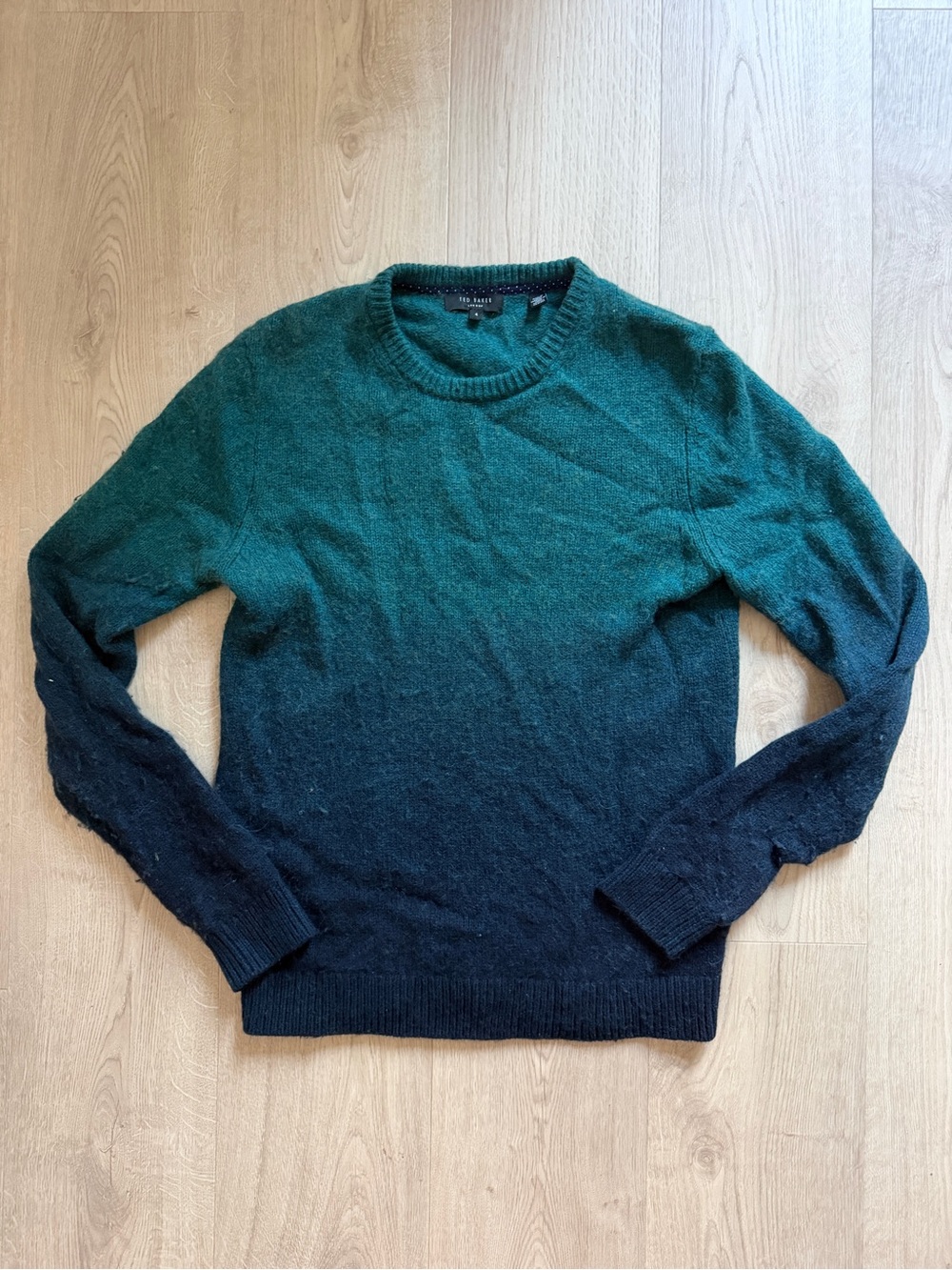 Ted Baker London Men’s Green & Blue Ombre Wool Blend Crewneck Knit Sweater Sz L